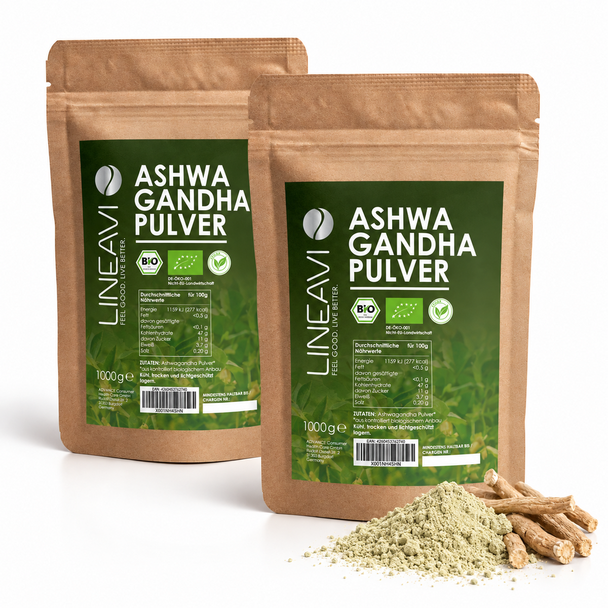 Doppelpack: Bio Ashwagandhapulver (2x1000g)