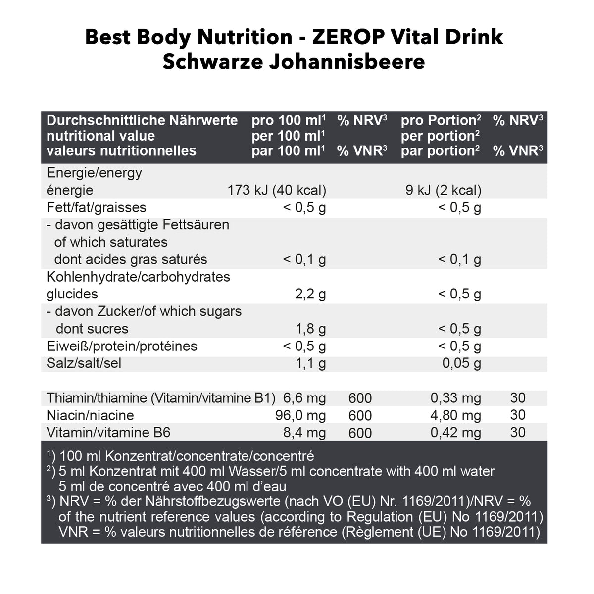Vital Drink Zerop (1000ml) Schwarze Johannisbeere