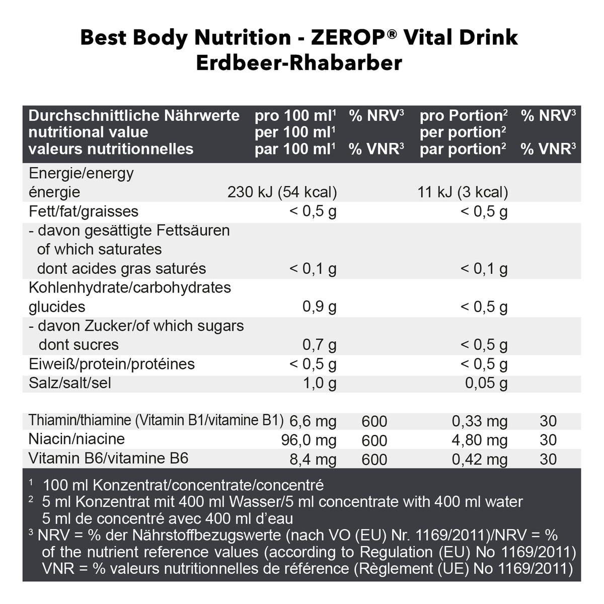 Vital Drink Zerop (1000ml) Erdbeer Rhabarber