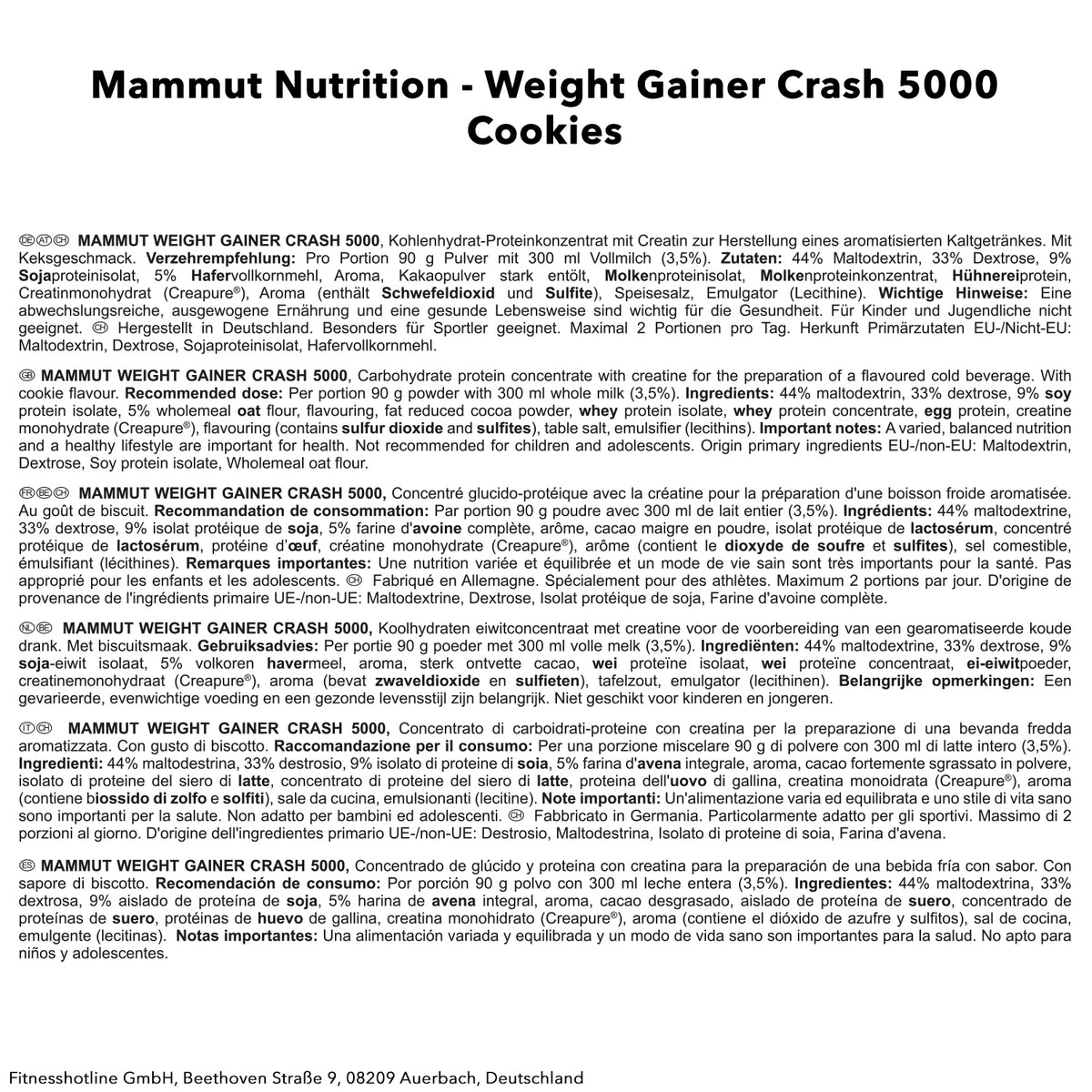 Weight Gainer Crash 5000 (4500g) Cookies