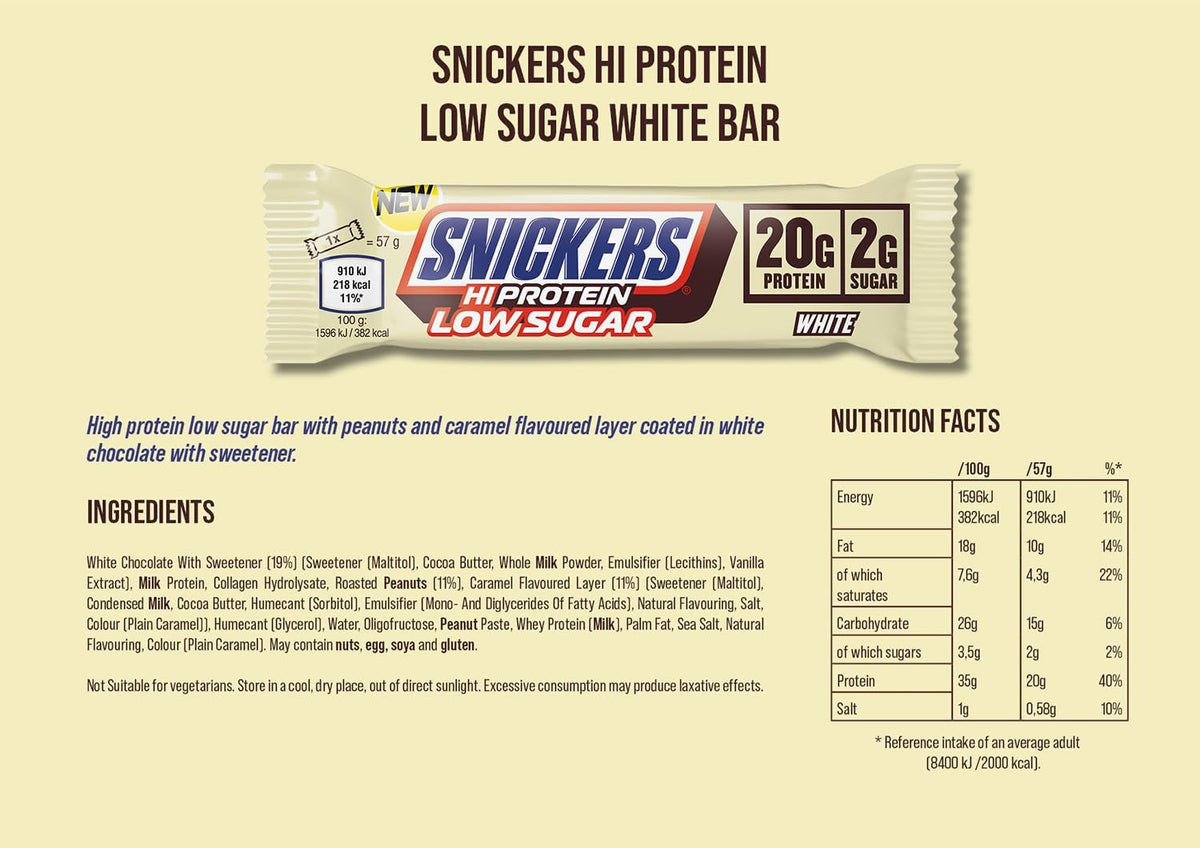 Snickers Low Sugar High Protein Bar (12x57g) White Chocolate