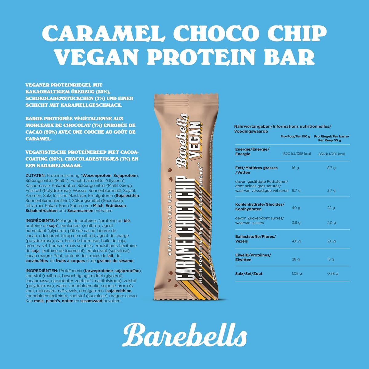 Vegan Protein Bar (12x55g) Caramel Choco Chip