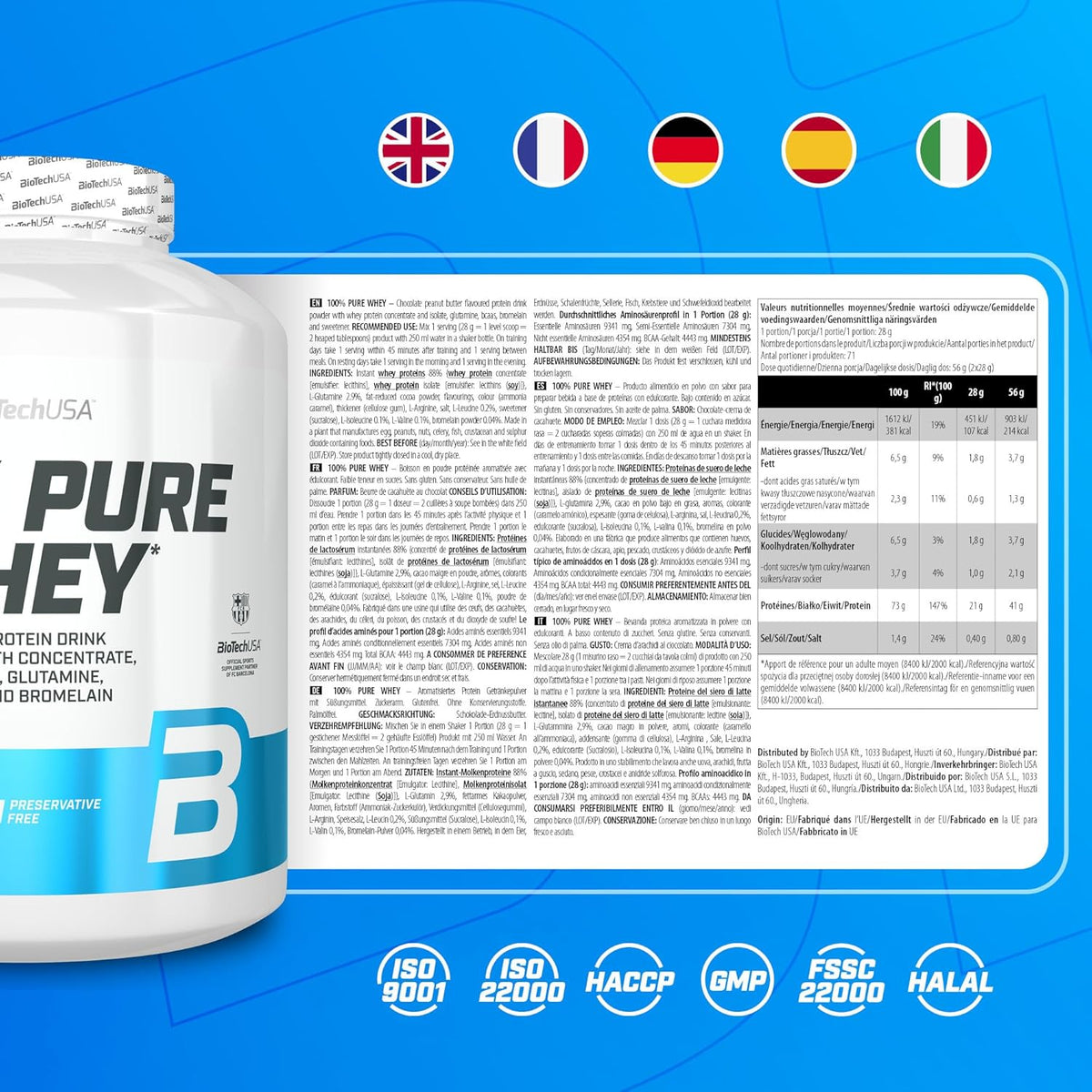 100% Pure Whey (2000g) Schokolade-Erdnussbutter