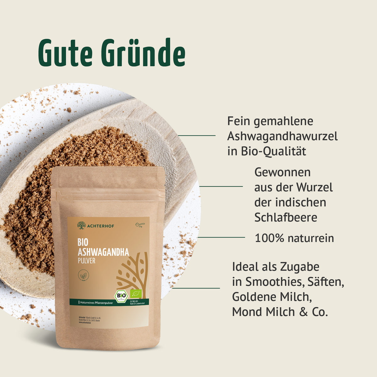 Ashwagandha Pulver Bio (1000g)