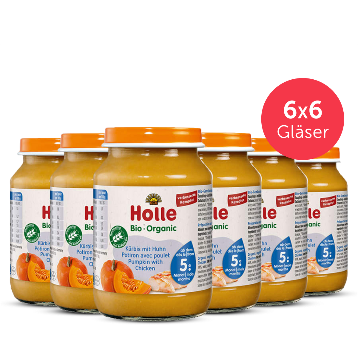 6er Pack Kürbis mit Huhn - 6x190g - Bio ab dem 5. Monat