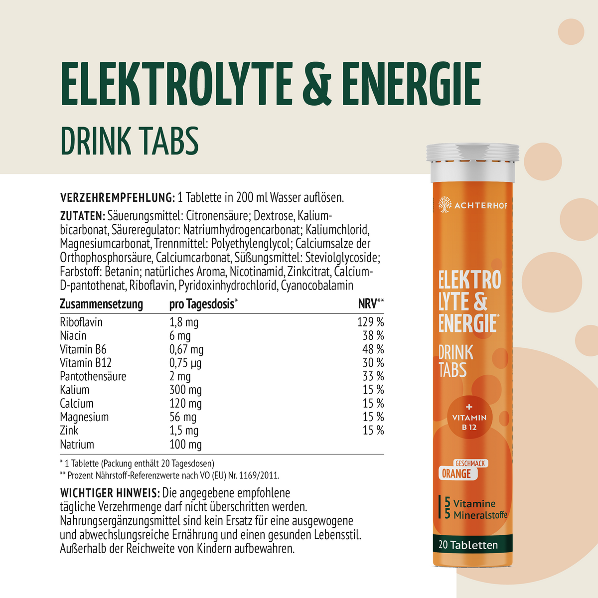 Elektrolyte & Energie Drink Tabs (20 Brausetabletten)