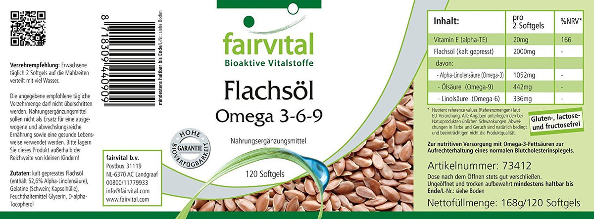 Flachsöl Leinöl Omega-3-6-9 (120 Kapseln)