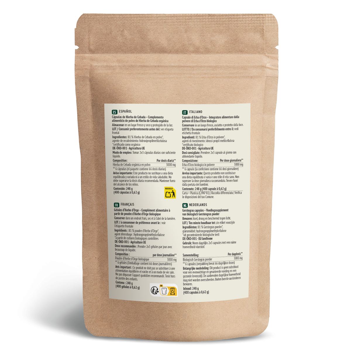 Gerstengras Kapseln Bio Nachfüllpack (400 Kapseln)