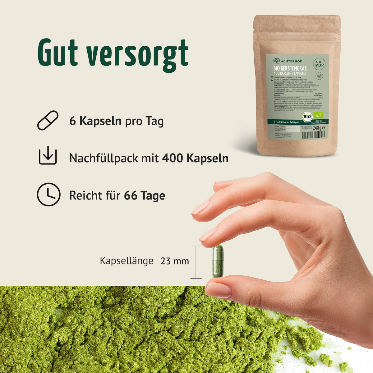 Gerstengras Kapseln Bio Nachfüllpack (400 Kapseln)