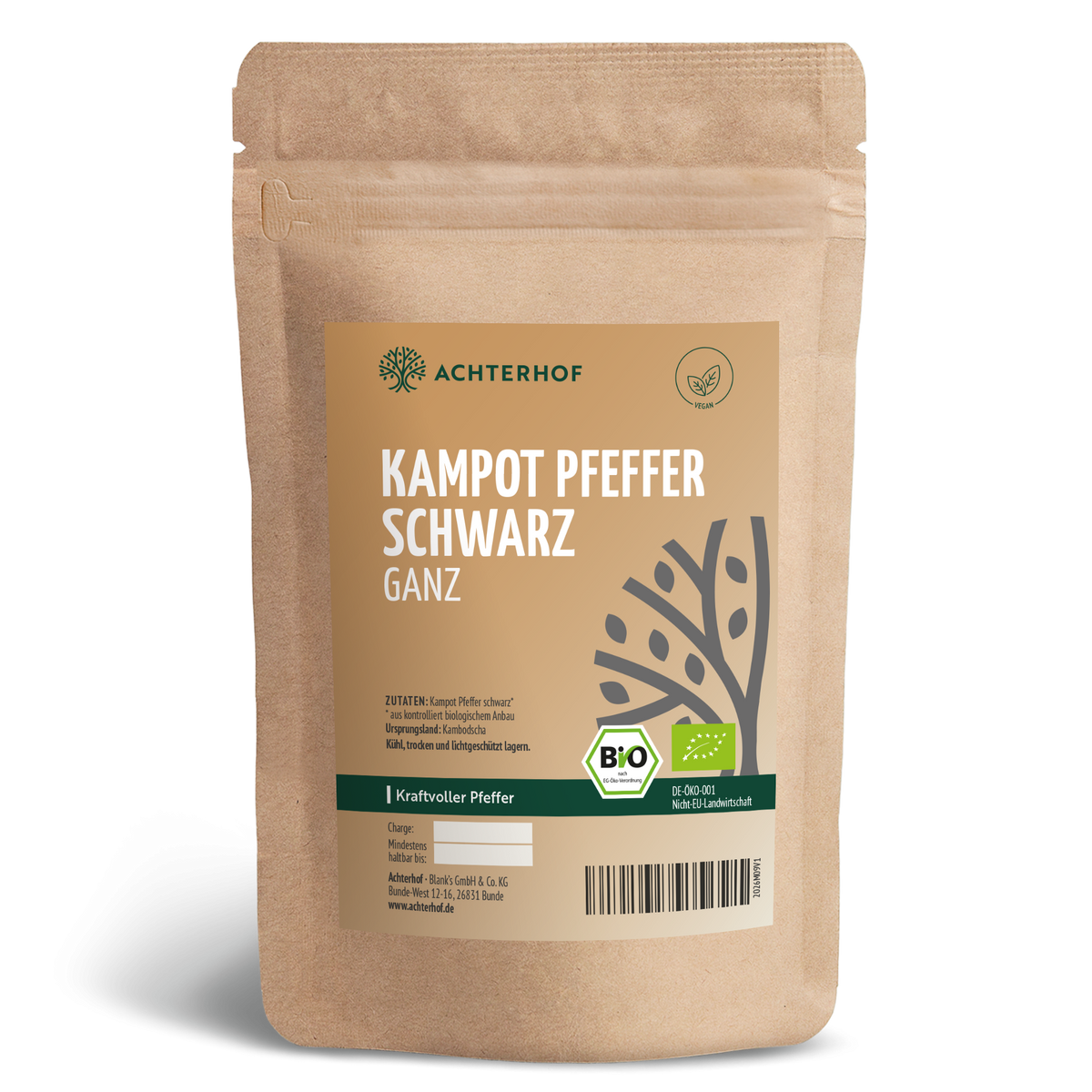 Kampot Pfeffer schwarz ganz Bio (250g)