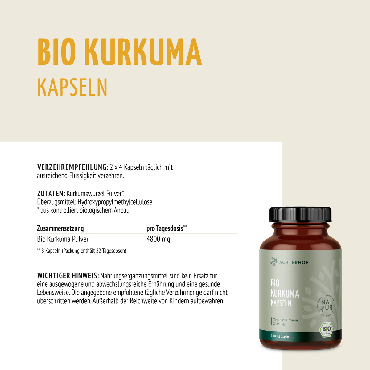 Kurkuma Kapseln Bio (180 Kapseln)
