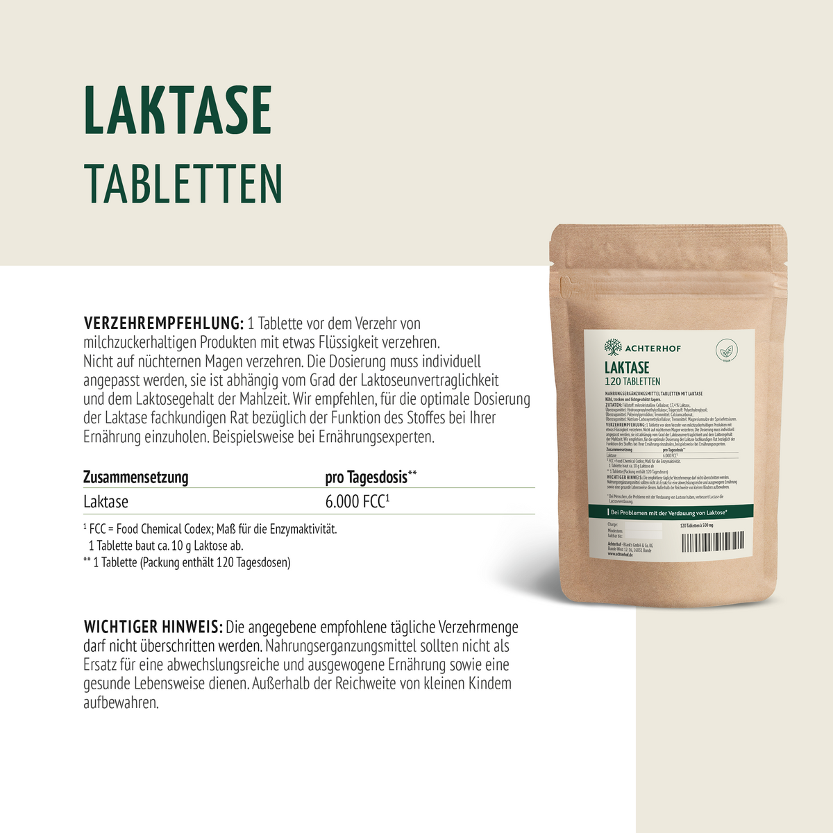Laktase Tabletten (120 Kapseln)