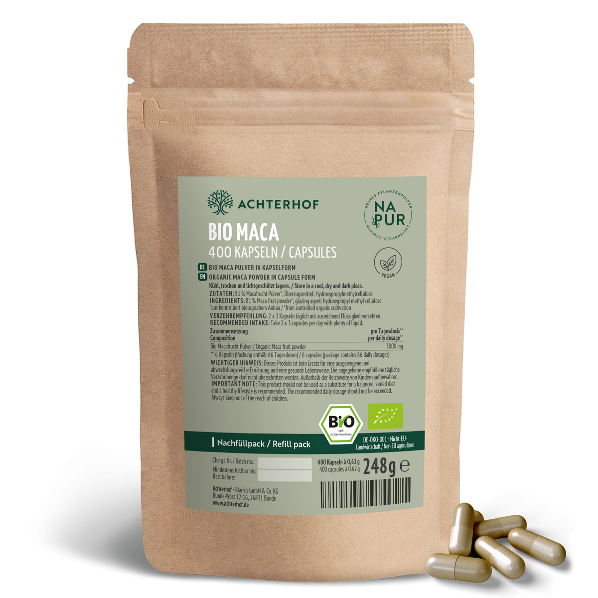 Maca Kapseln Bio Nachfüllpack (400 Kapseln)