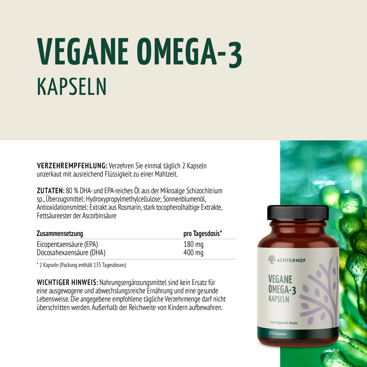 Vegane Omega-3 Kapseln (270 Kapseln)