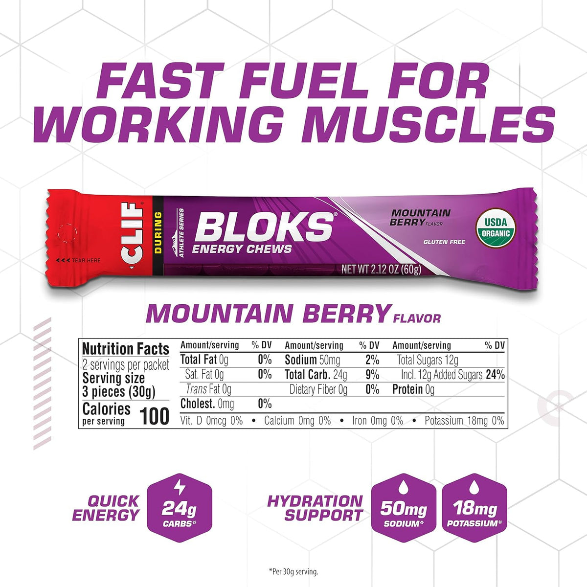 Clif Bloks Energy Chews (18x60g) Mountain Berry