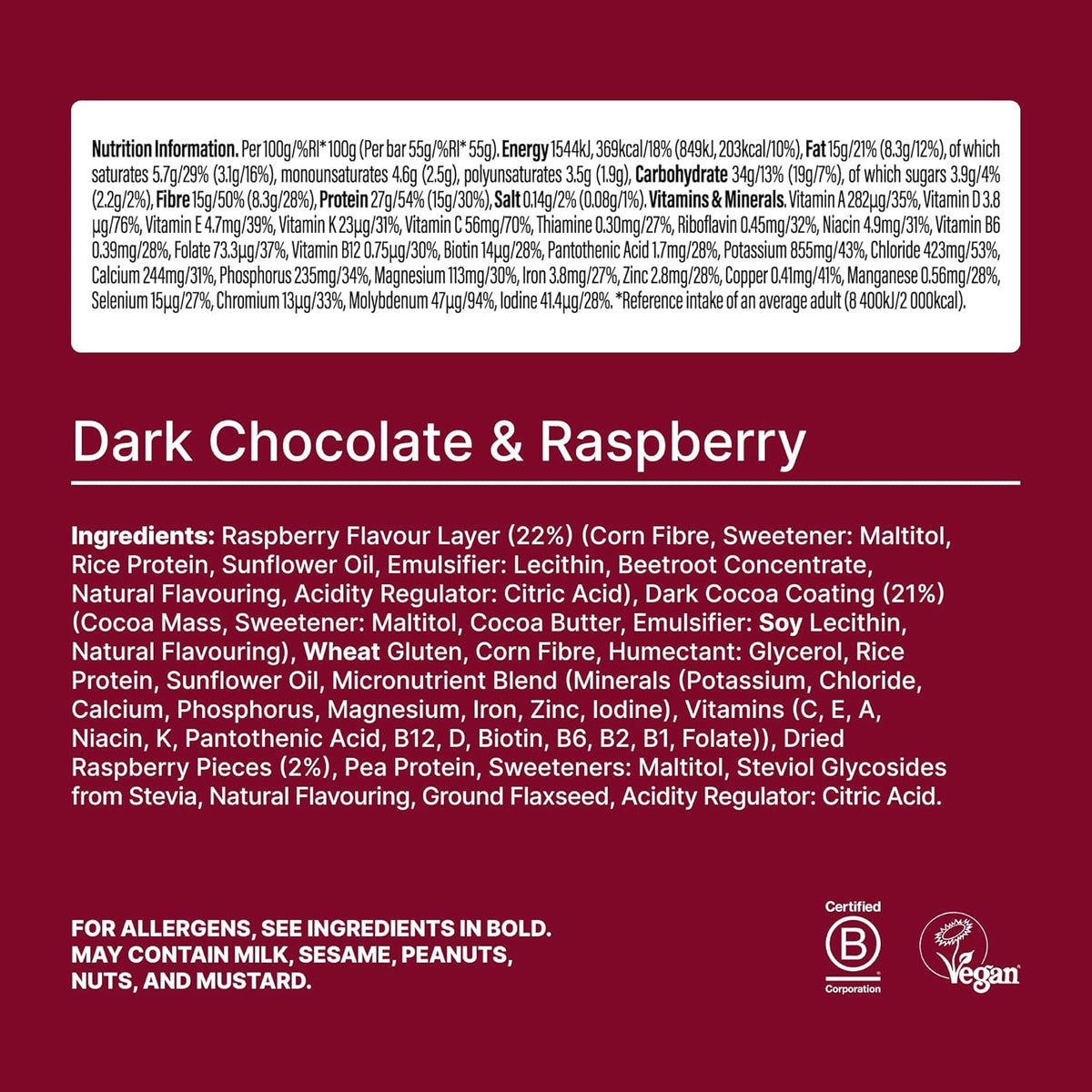Huel Complete Nutrition Bar (12x55g) Dark Chocolate Raspberry