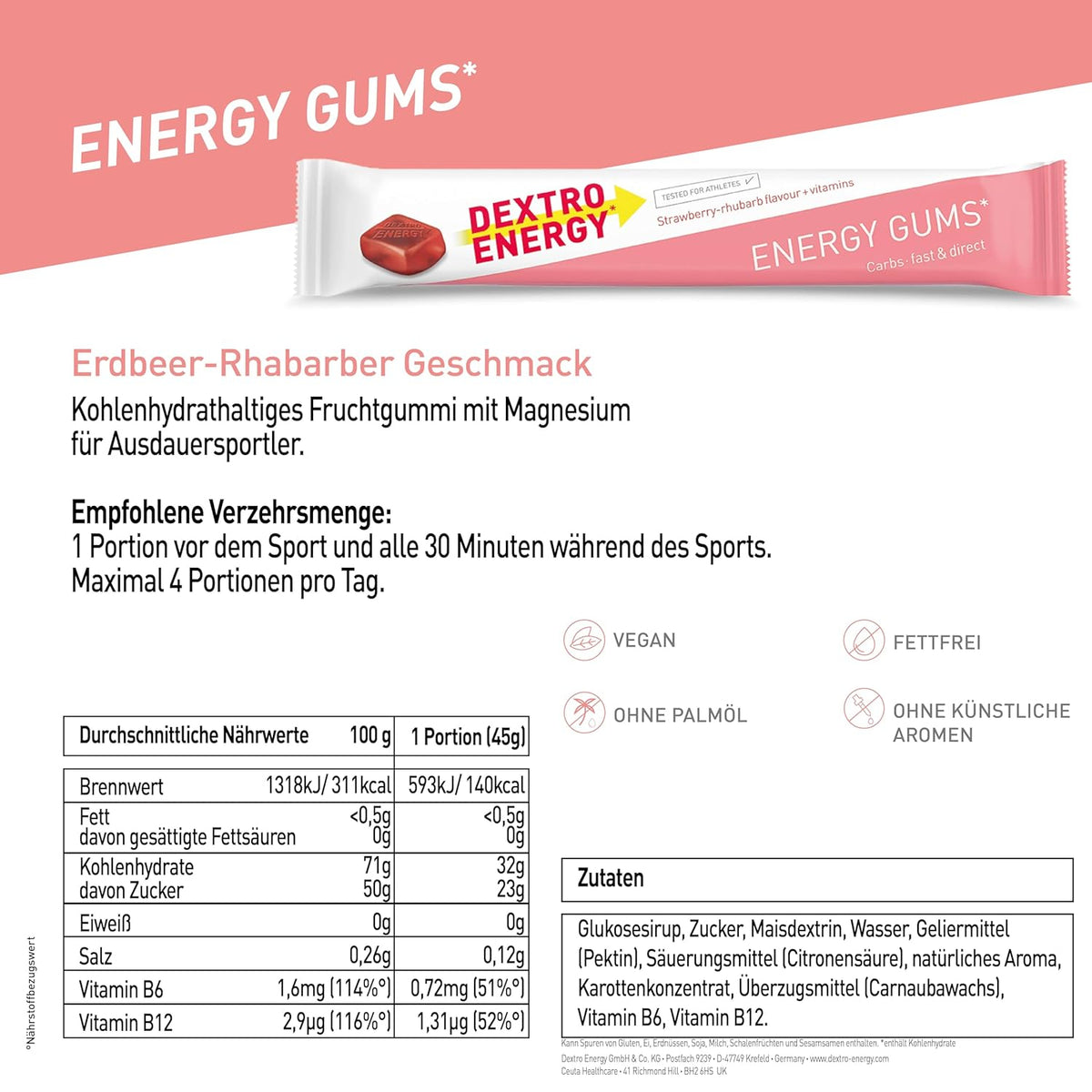 Energy Gums (8x45g) Strawberry-Rhubarb + Vitamine