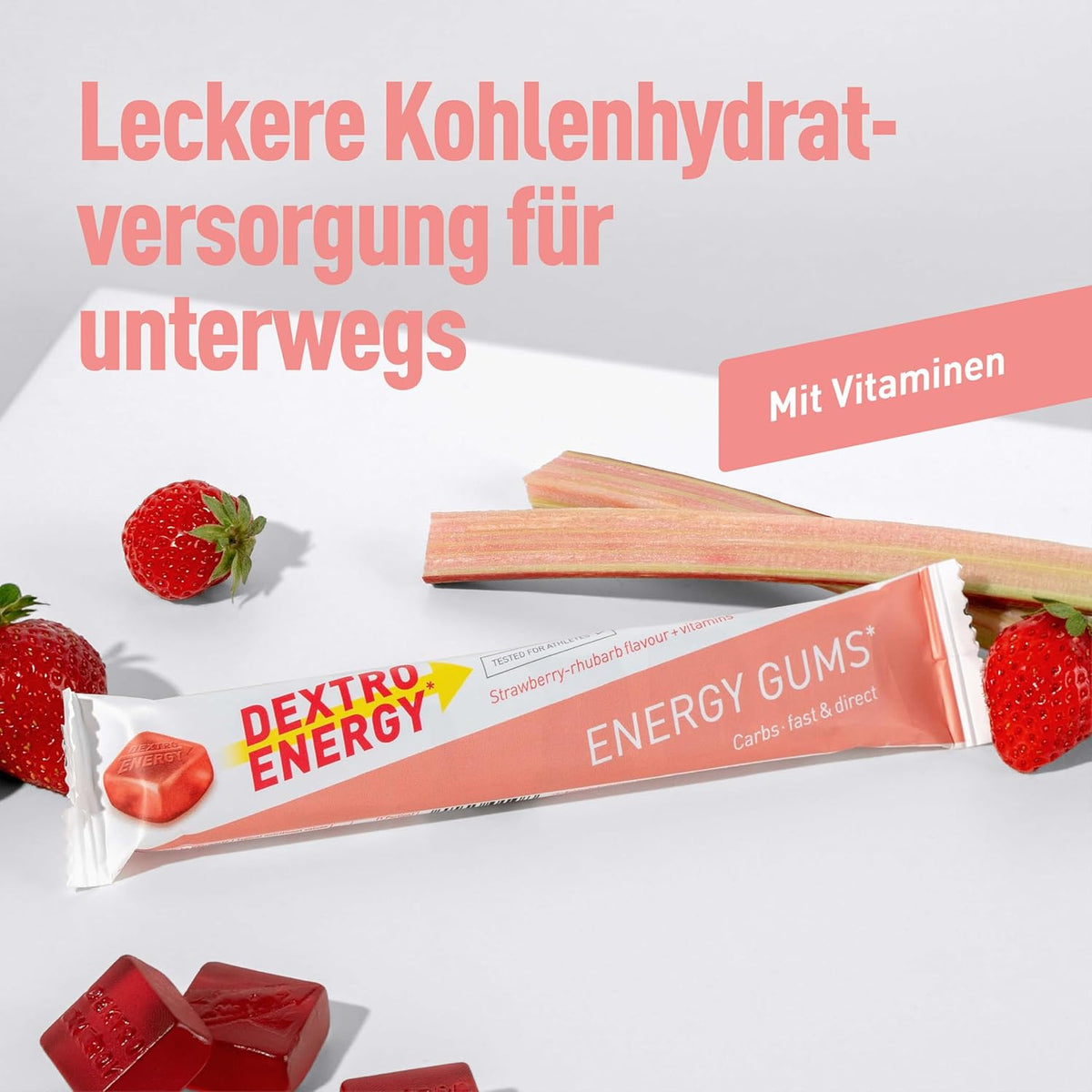 Energy Gums (8x45g) Strawberry-Rhubarb + Vitamine