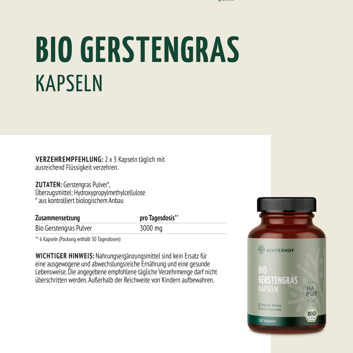 Gerstengras Kapseln Bio (180 Kapseln)