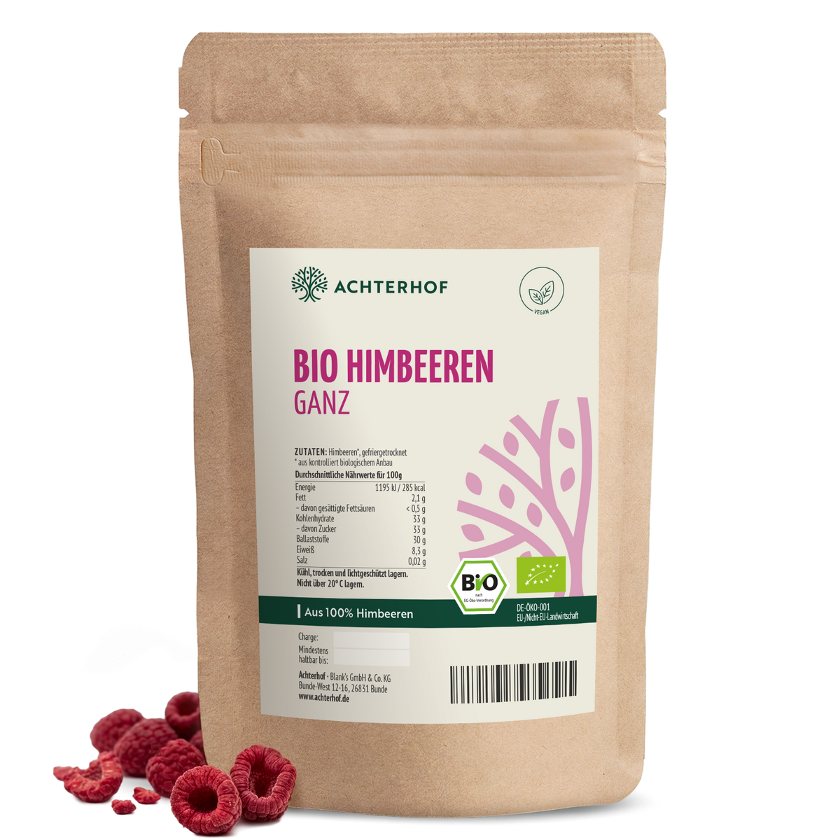 Bio Himbeeren gefriergetrocknet (100g)