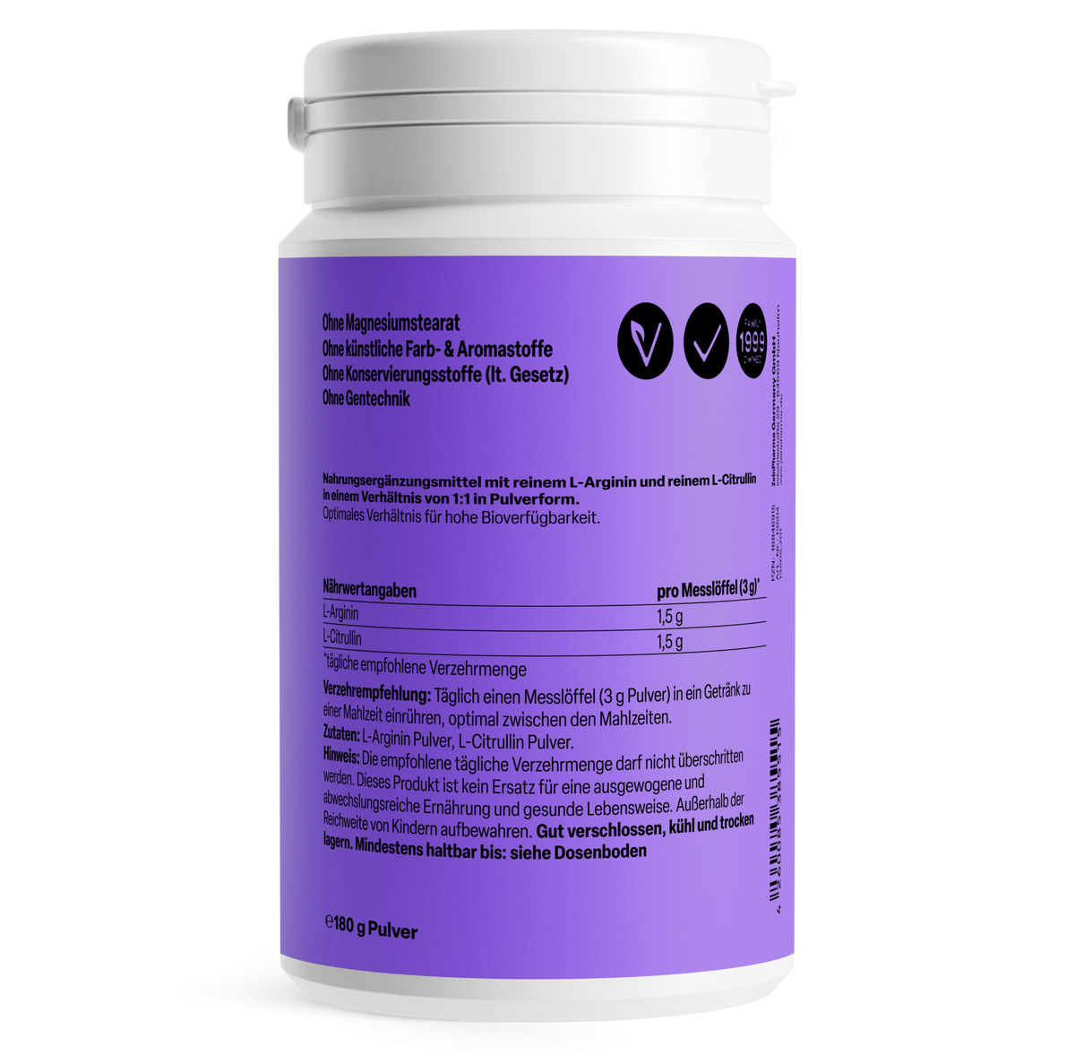 L-Arginin + L-Citrullin Pulver (180g)